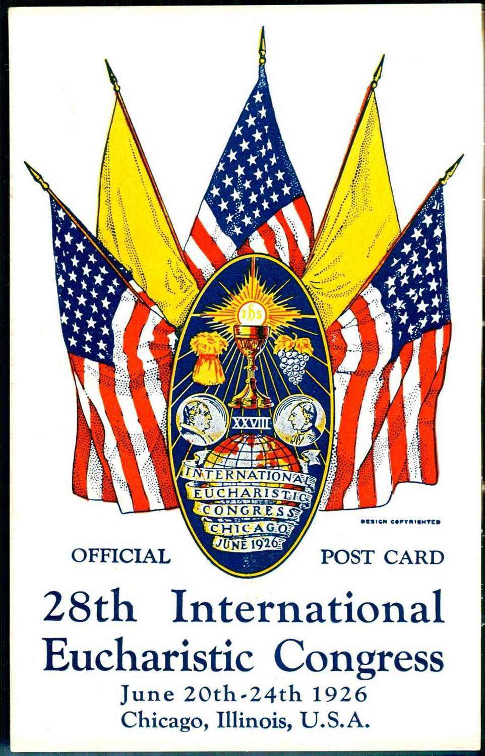 28. Eucharistischer Kongress Illinois/USA 1926, seltene, mehrfarbige ...