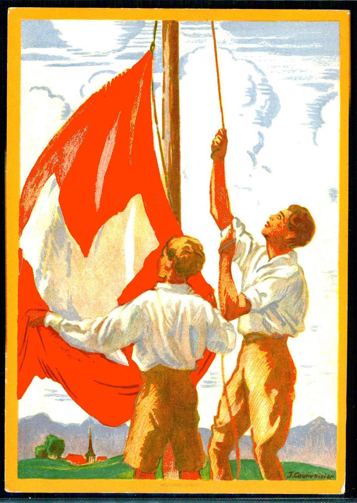 Bundesfeier 1922, dekorative GA mit schweizer Flagge usw., ...