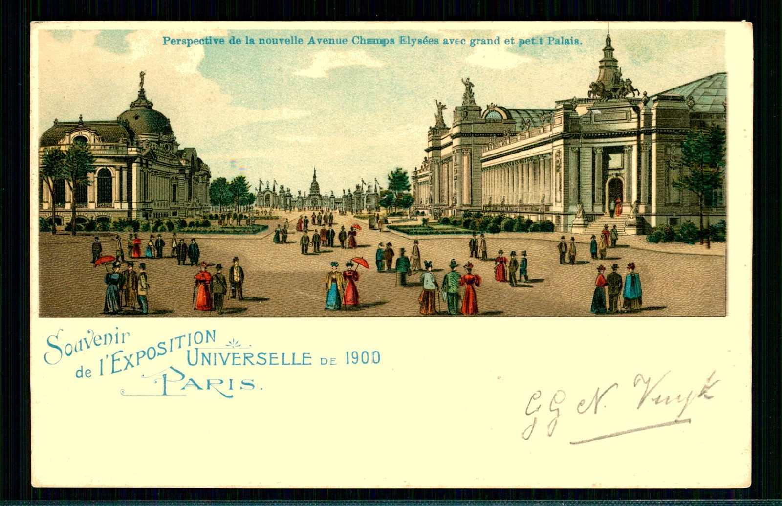 Weltausstellung Paris 1900, mehrfarbige Erinnerungs-Karte, in den ...
