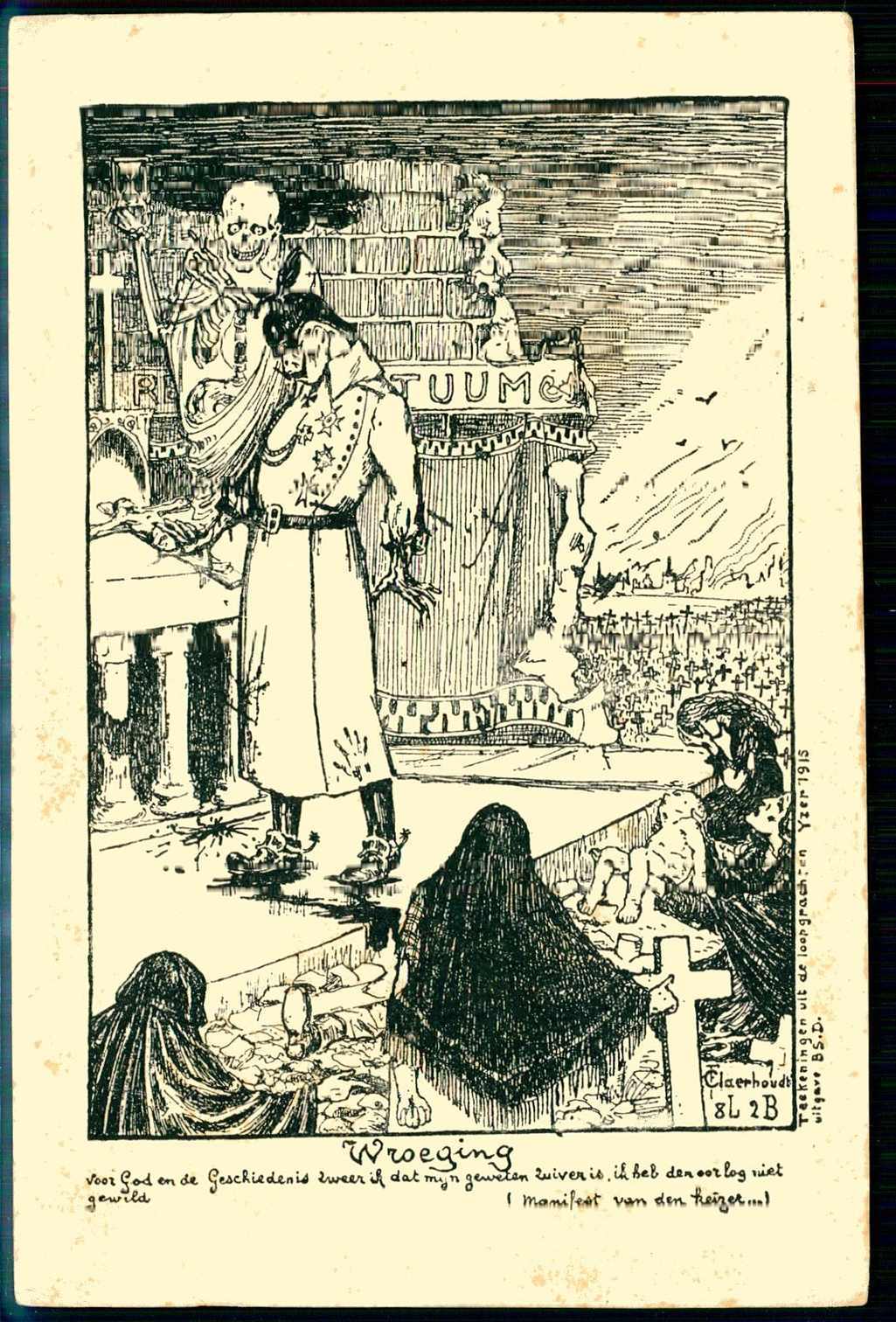 Spottkarte über Kaiser Wilhelm II., im Hintergrund massenhaft ...