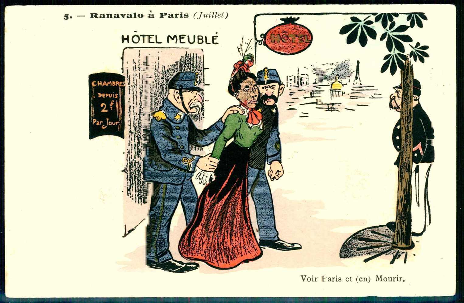 Satirekarte 'Hotel Meuble', um 1906, ungebraucht, gut erhalten.