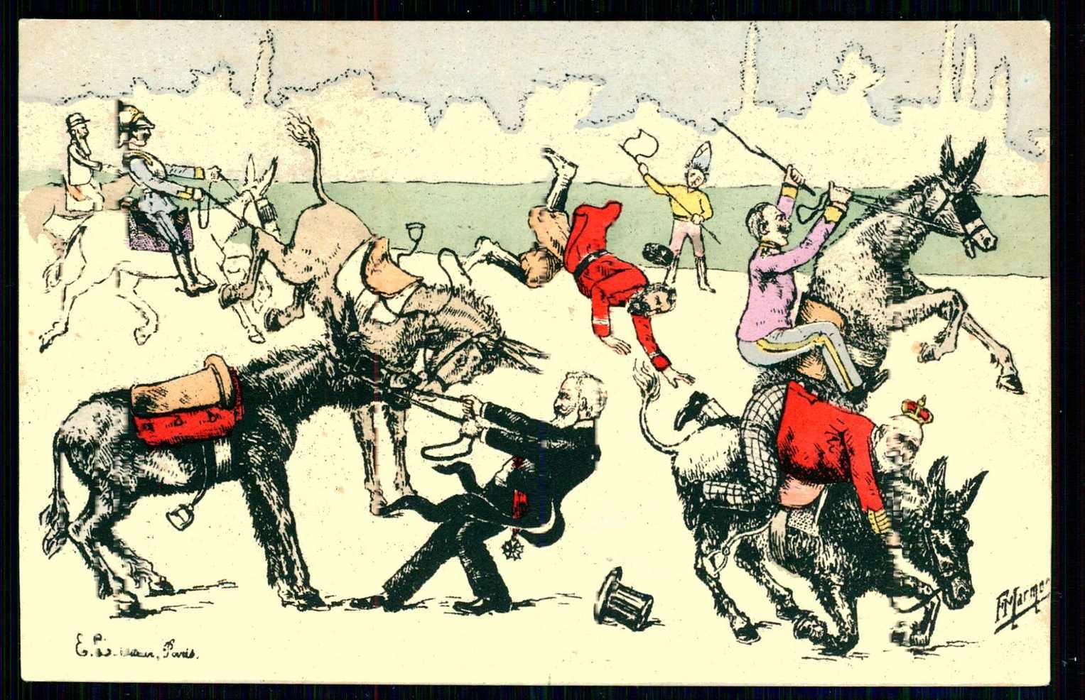 Satire-/Spottkarte über franz. Politiker, Kaiser Wilhelm II., den ...