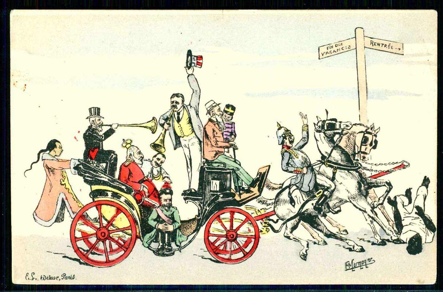 Satirekarte zu den politischen Zuständen um 1905, dabei Kaiser ...