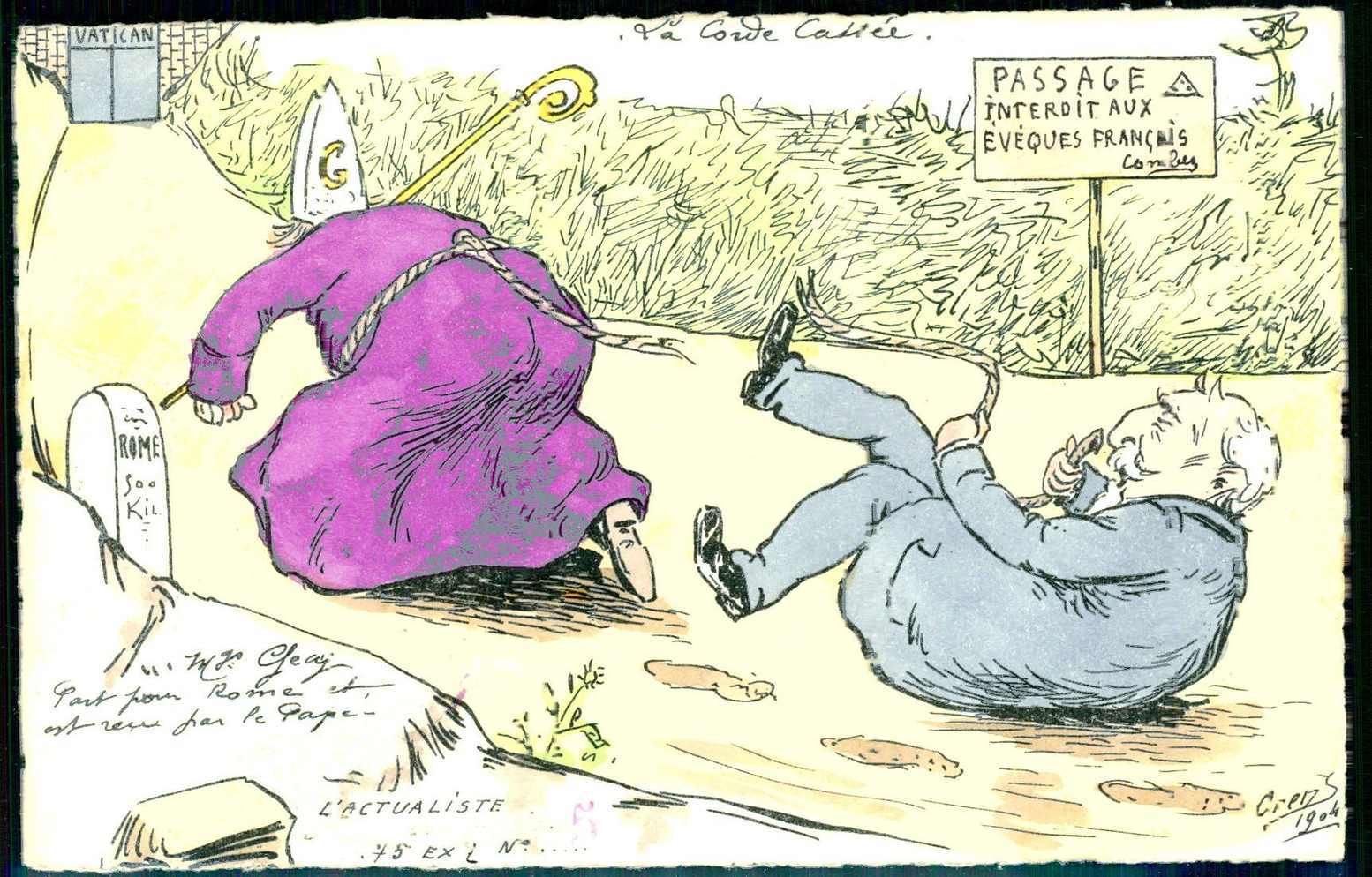 seltene, antiklerikale Propagandakarte aus dem Jahr 1904, ...