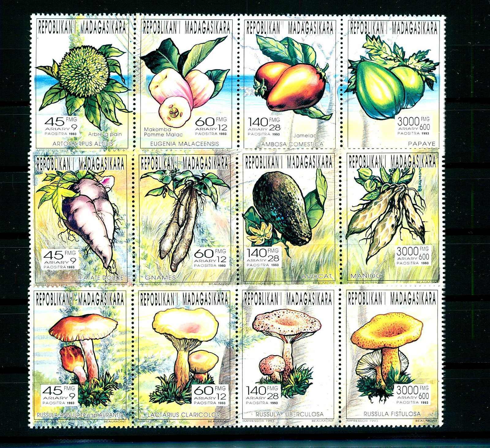 1993, zwölf Werte Pilze und Früchte, mushroom, fruits.