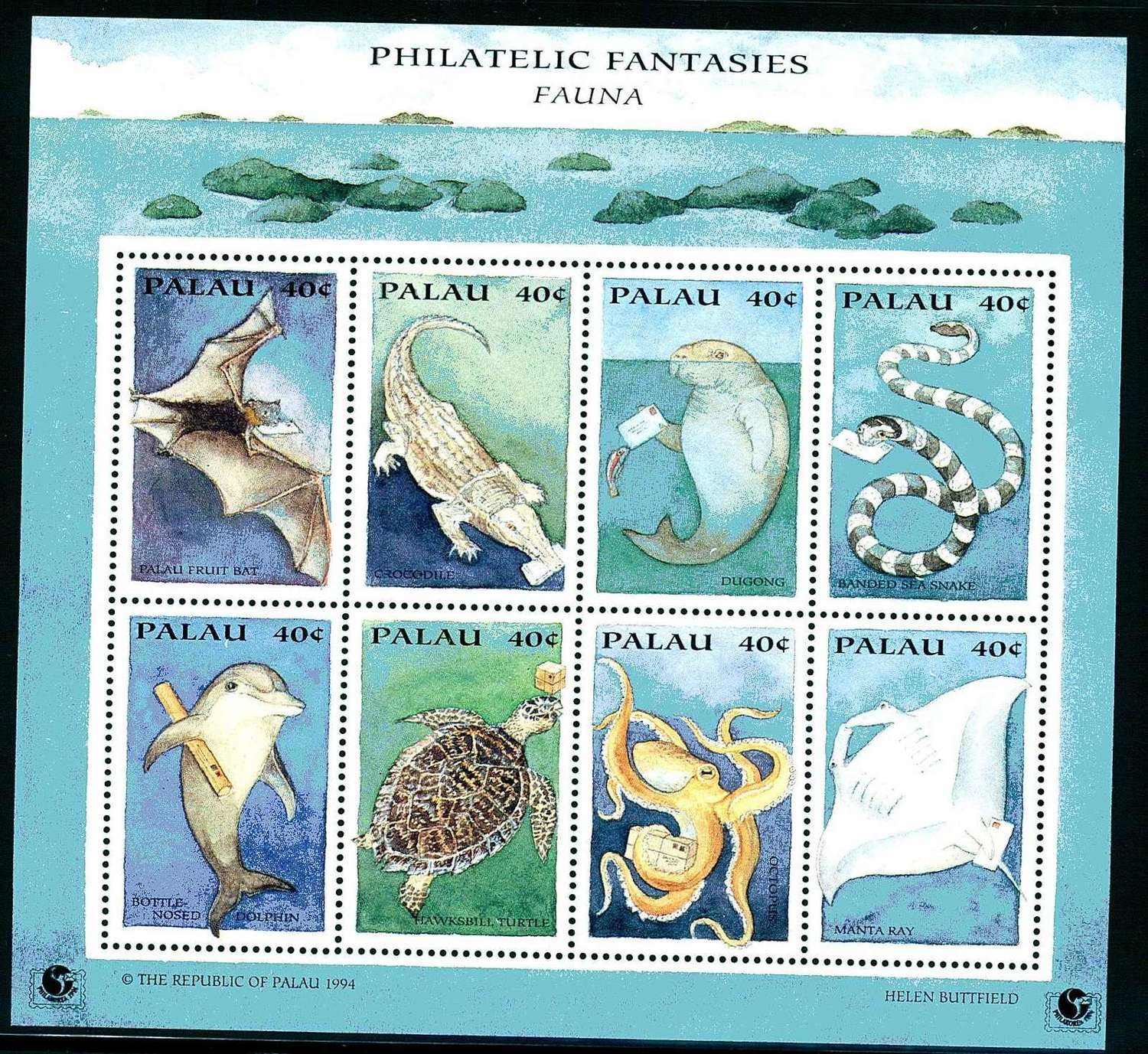 1994, Meerestiere als Postboten-Kleinbogen-Paar, Schildkröte, turtle.