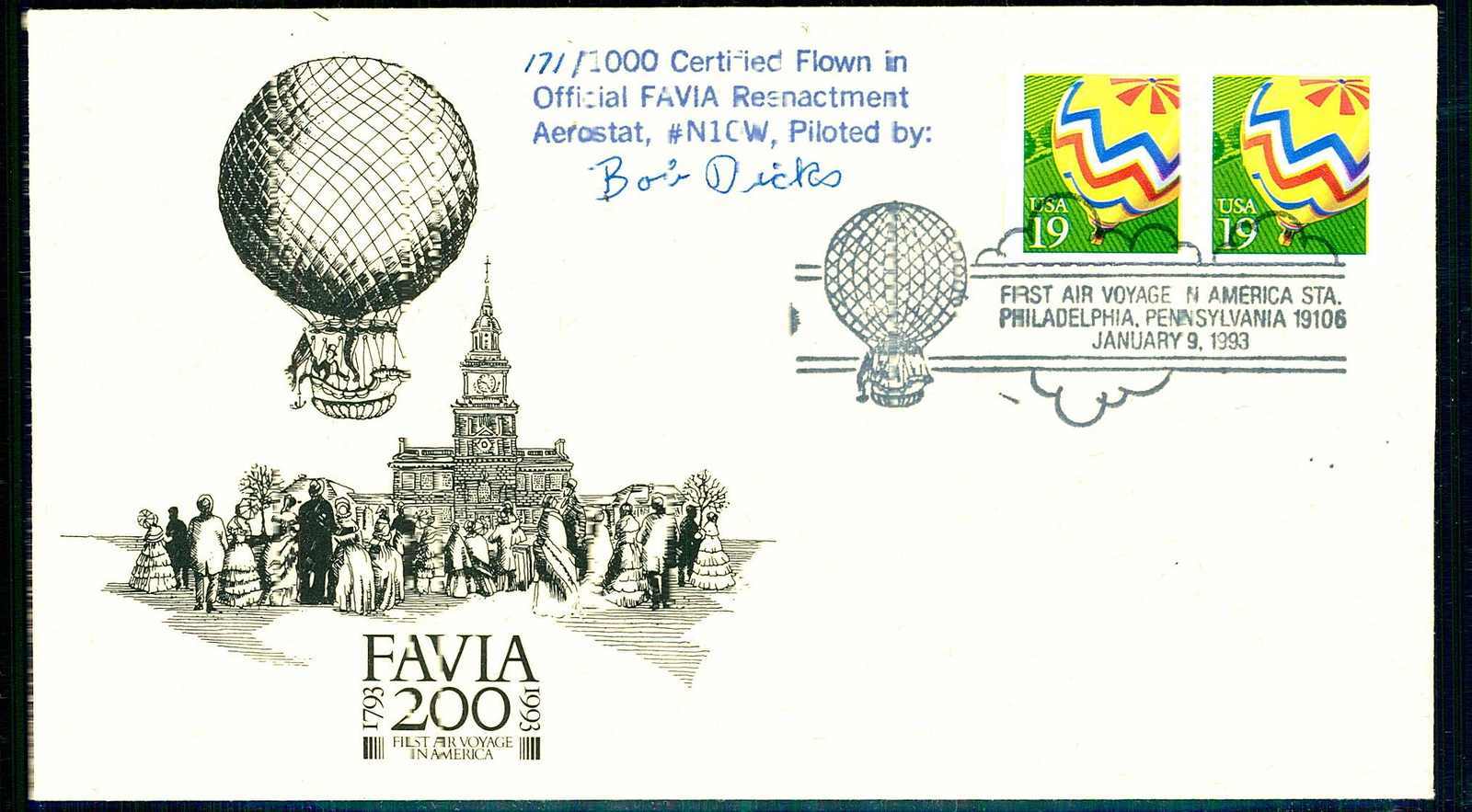 1993, illustrated cover first air voyage in Amerika Philadelphia PA, ...