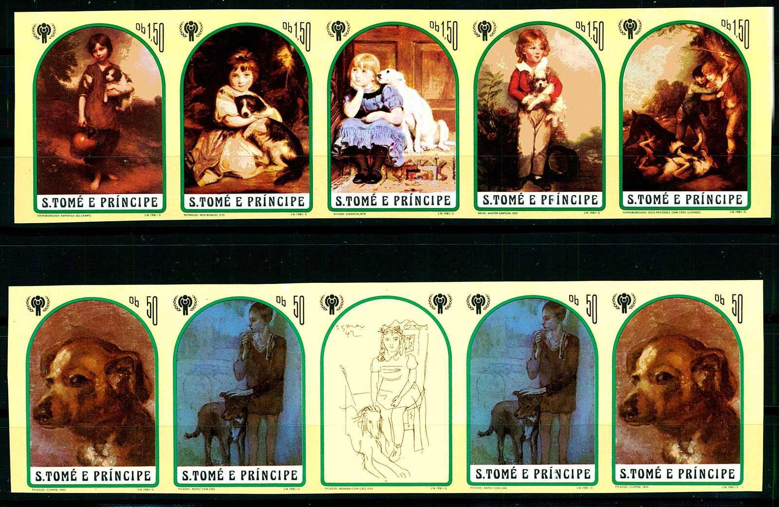 Jahr des Kindes/Hundegemälde-Satz 1981, geschnitten.