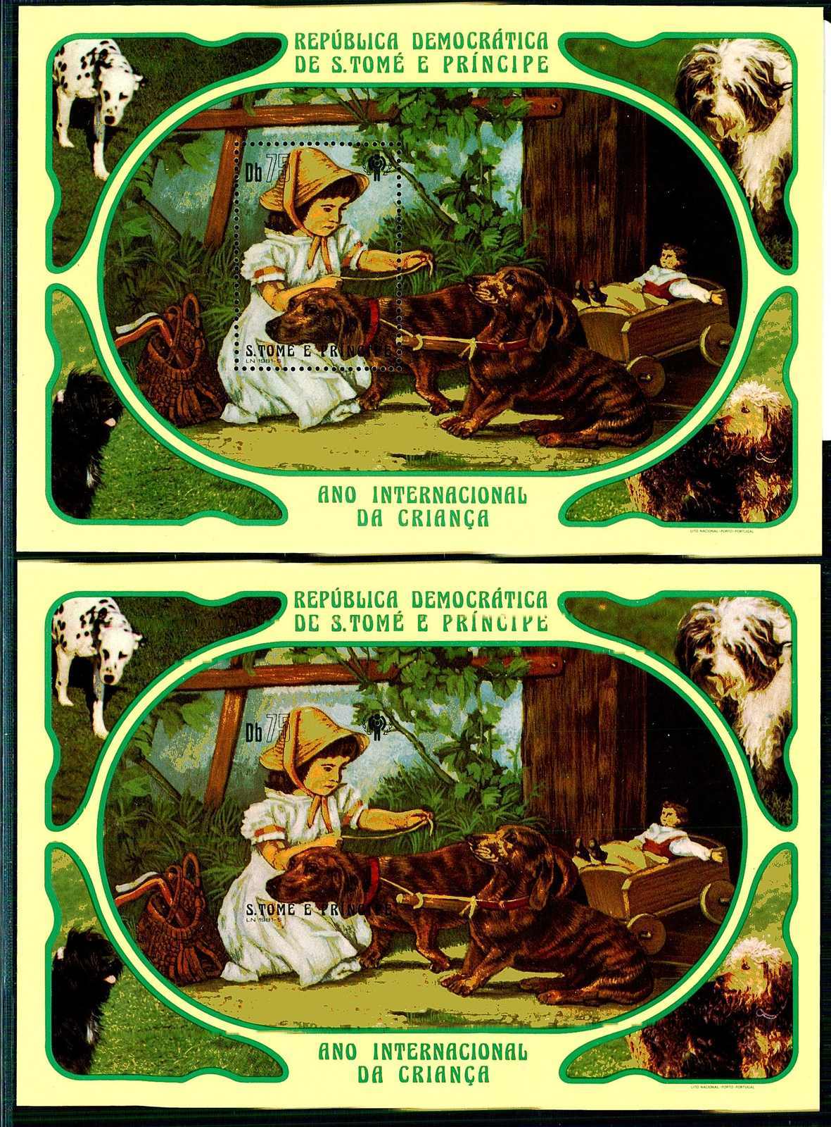 Jahr des Kindes/Hundegemälde-Blockpaar 1981, gezähnt und ...