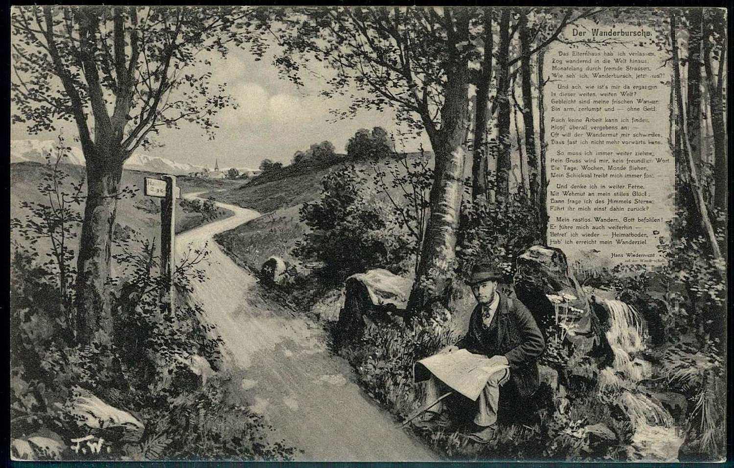 Wanderburschenkarte, zu Erinnerung an die damals üblichen ...