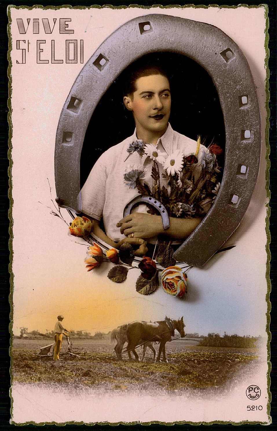 Frankreich: kitschige Gruß-Karte 'Vive St. Eloi', mit schickem ...