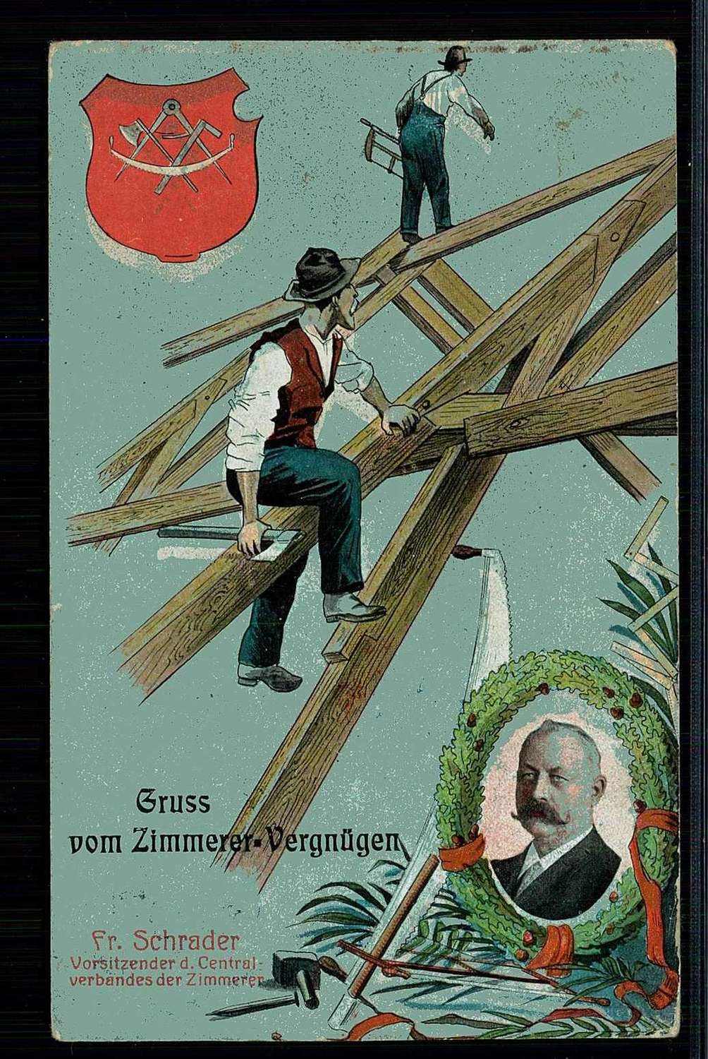 Erinnerungskarte 'Gruß vom Zimmerer-Vergnügen', gelaufen Chemnitz ...