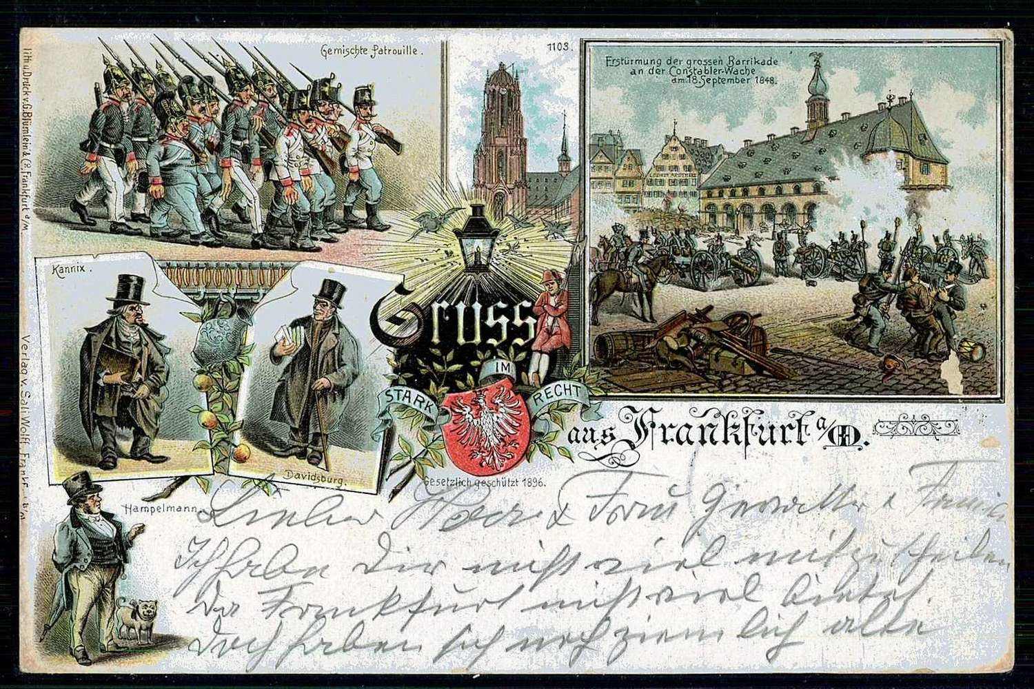 Erinnerungskarte an die Revolution 1848, hier Farblitho-Karte zur ...
