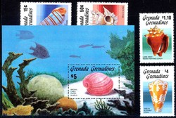 1986, Meerestiere-Satz und Block, Schnecke, Snake, Muschel, Shell, ...