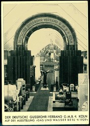 s/w.-Werbekarte des Deutschen Gussrohrverbandes Köln zur Ausstellung ...