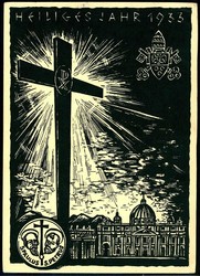Heiliges Jahr 1933, eindrucksvolle s/w.-Holzschnitt-Karte mit ...