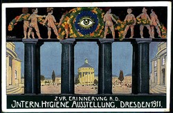 Mehrfarbige Künstlerkarte zur Hygiene-Ausstellung Dresden 1911, echt ...
