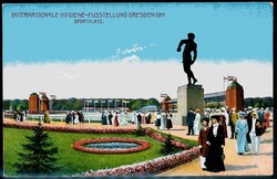 Mehrfarbige Werbekarte zur Hygiene-Ausstellung Dresden 1911, mit Abb. ...