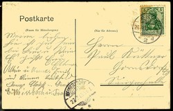 Mehrfarbige Grußkarte mit Keglern-Gutholz, gelaufen, Erhaltung siehe ...