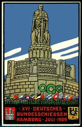 XVI. Deutsches Bundesschiessen Hamburg Juli 1909, herrl. mehrfarbige ...