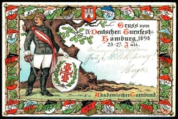 IX. Deutsches Turnfest Hamburg 1898, prächtige mehrfarbige ...