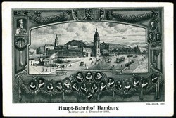 Eröffnung des Hamburger Hauptbahnhofs 5.12.1906, s/w.-Festpostkarte, ...
