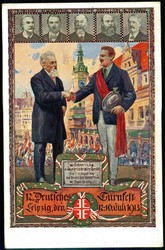 12. Deutsches Turnfest Leipzig Juli 1913, mehrfarbiges Pracht-Litho, ...