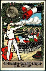 XII. Deutsches Turnfest Leipzig Juli 1913, mehrfarbiges Pracht-Litho ...