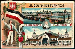 IX. Deutsches Turnfest Frankfurt Juli 1908, herrl. mehrfarbige ...
