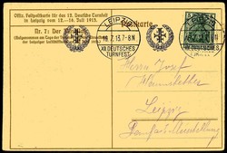 XII. Deutsches Turnfest Leipzig 1913, mehrfarbiges Erinnerungskarte, ...