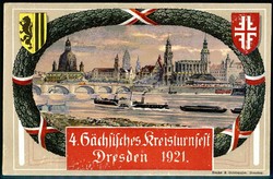 4. Sächsisches Kreisturnfest Dresden 1921, seltene mehrfarbige ...