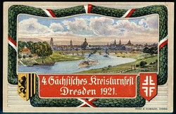 4. Sächsisches Kreisturnfest Dresden 1921, seltene mehrfarbige ...