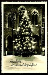 Hildesheim, Weihnachtsgrüße mit Tannenbaum und Schnee auf dem ...