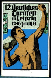 seltene, mehrfarbige Erinnerungskarte an das 12. deutsche Turnfest ...