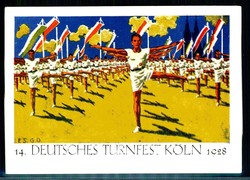 mehrfarbige Kunstwerbekarte zum 14. Deutschen Turnfest Köln 1928, ...