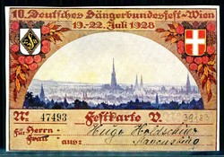 10. Deutsches Sängerbundfest Wien 1928, mehrfarbige Festpostkarte, ...