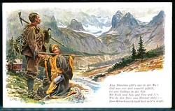 Mehrfarbige AK 1918 mit Münchner Kindl in den Alpen, gelaufen, ...