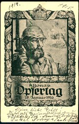 Seltene s/w.-Karte vom Altonaer Opfertag Januar 1916 mit Krieger und ...