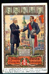 12. Deutsches Turnfest Leipzig Juli 1913, mehrfarbige Festpostkarte ...