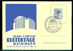 Kulturtage Meiningen Juni 1947, seltene, einfarbige Spendenkarte mit ...