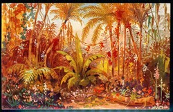 Vier mehrfarbige Werbekarten zur Gartenbau- und ...