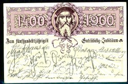 Mainz, 500. Gutenberg Jubiläum 1900, eindrucksvolle Erinnerungskarte ...