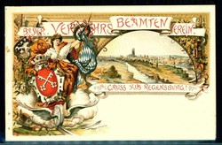 Regensburg, bayerischer Verkehrsbeamten Verein, Grußkarte um 1900, ...