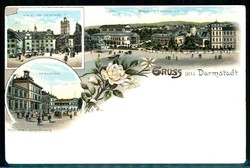 Mehrfarbige Karte 'Gruß aus Darmstadt' mit vers. Ansichten, u. a. ...
