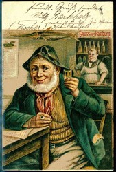 Mehrfarbige Karte, Gruß aus Hamburg, Seemann in Schankwirtschaft, ...