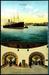 Mehrfarbige AK, Hamburg Ein- und Ausfahrt sowie Elbtunnel Hamburg ...