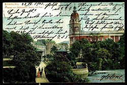 Mehrfarbige Karte, Hamburg-Eingang zum Botanischen Garten mit Post, ...