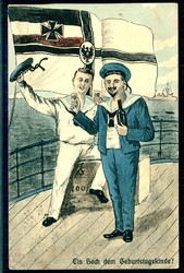 'Ein Hoch dem Geburtstagskinde', zwei Matrosen hinter ...