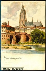 Mehrfarbige Karte Frankfurt/Main, alte Brücke mit Dom, ungebraucht.