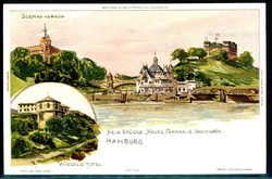 Mehrfarbige AK, Hamburg - Neue Brücke und Fährhaus sowie Seewarte ...